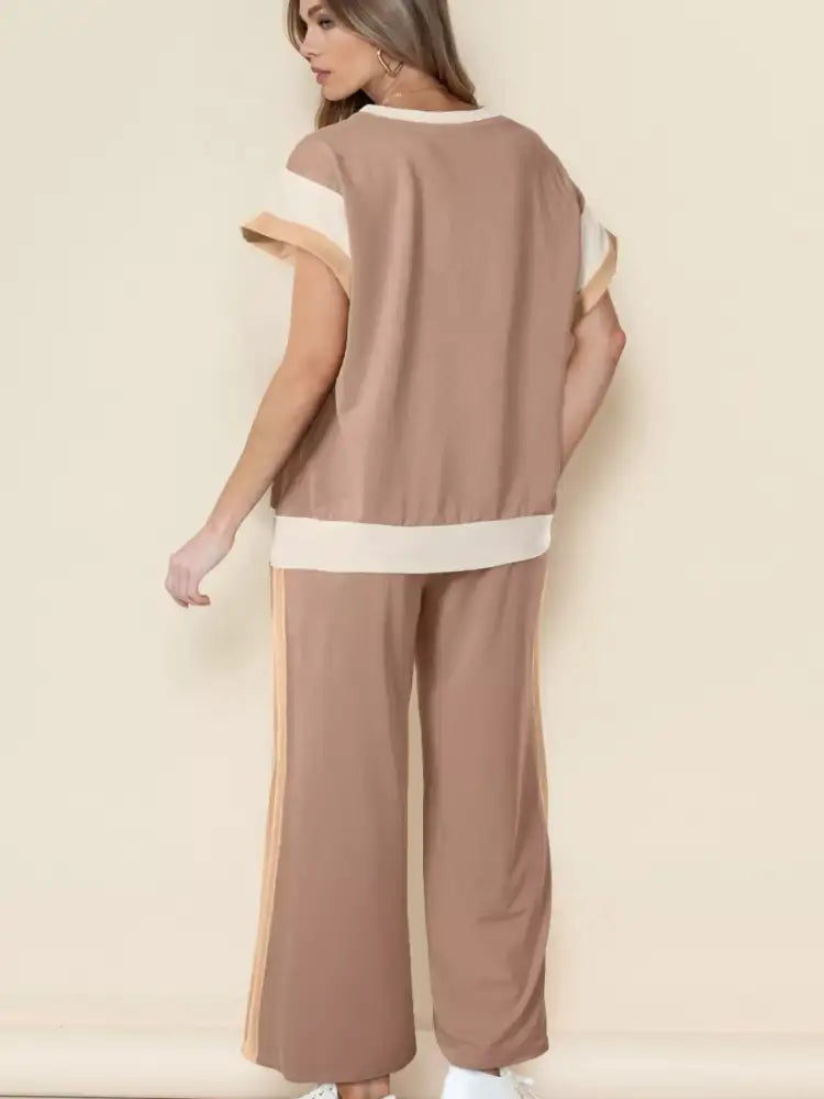 Color Block Detail Casual Two-piece Set