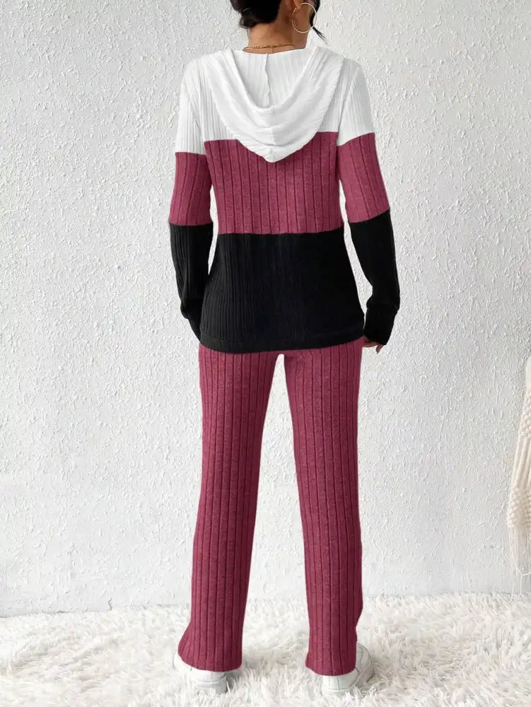 Color Block Half Zip Hooded Top and Pants Set