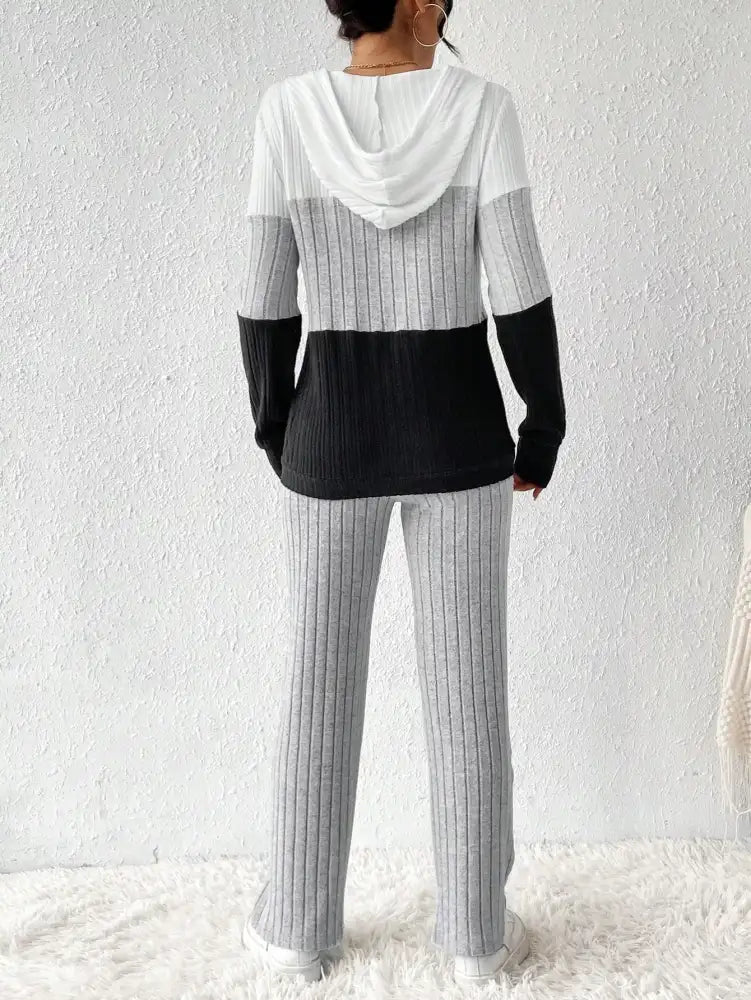 Color Block Half Zip Hooded Top and Pants Set