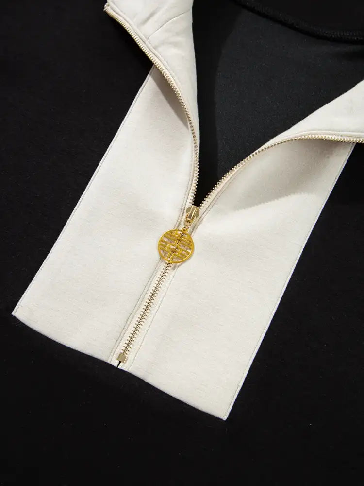 Color Block Half Zip Top and Shorts Two-Piece Set