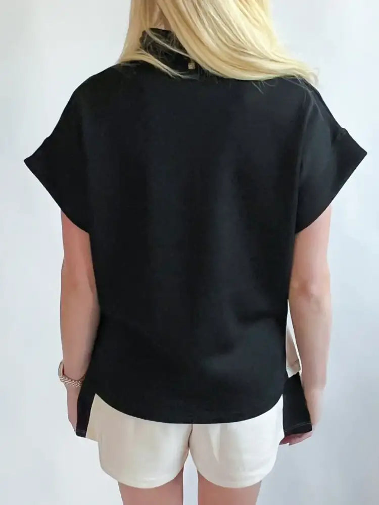 Color Block Half Zip Top and Shorts Two-Piece Set