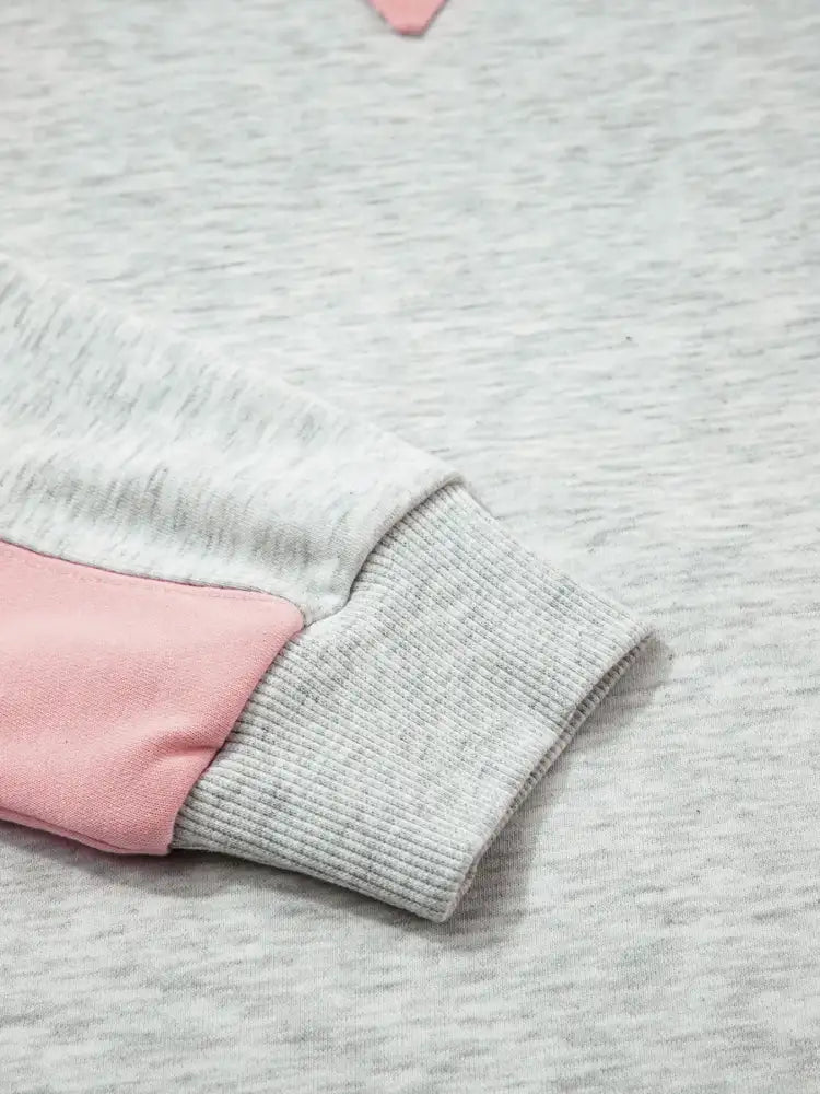 Color Block Long Sleeve Sweatshirt and Shorts Set