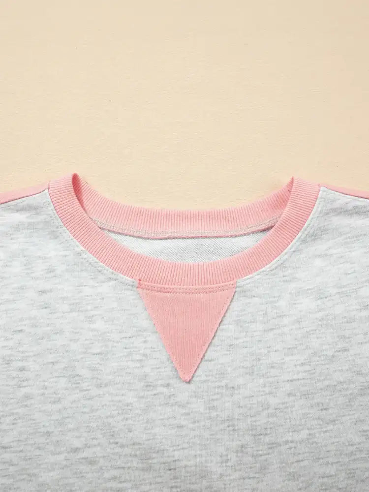 Color Block Long Sleeve Sweatshirt and Shorts Set