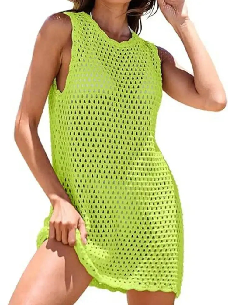 Color Block Openwork Sleeveless Cutout Back Cover-Up