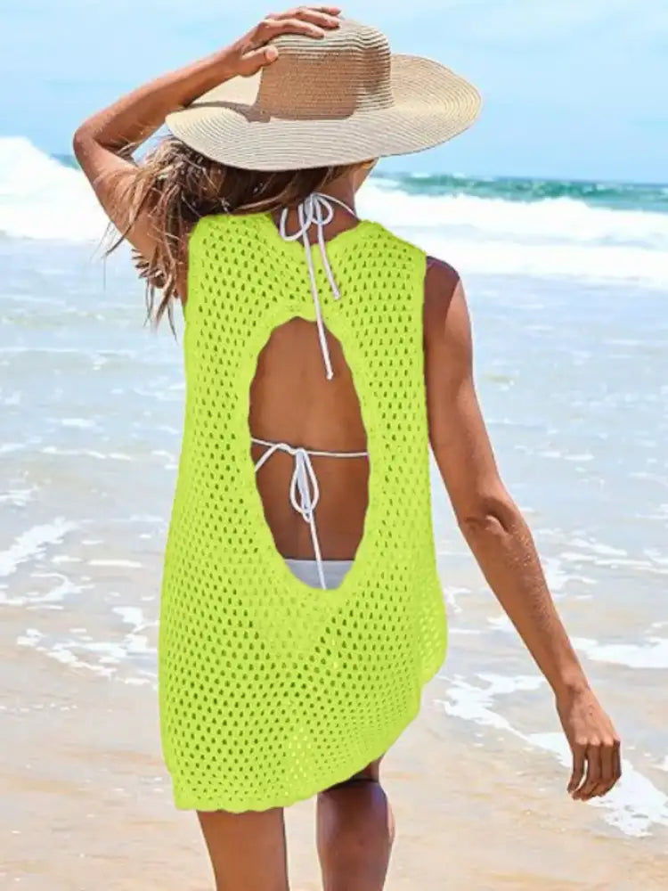 Color Block Openwork Sleeveless Cutout Back Cover-Up