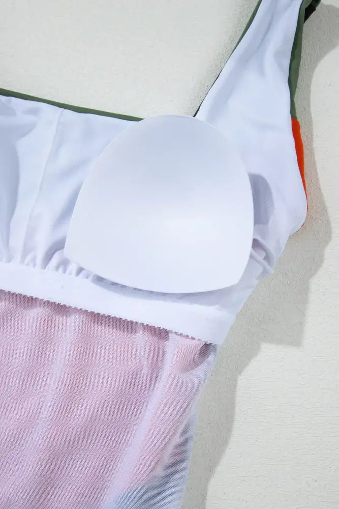 Color Block Padded Square Neck One Piece Swimsuit