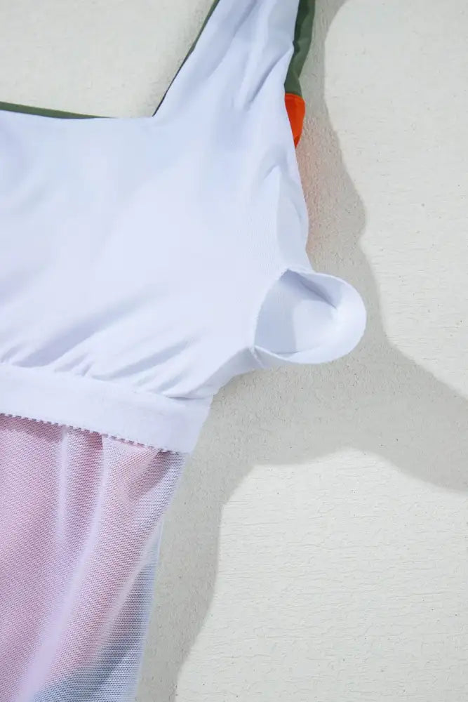 Color Block Padded Square Neck One Piece Swimsuit