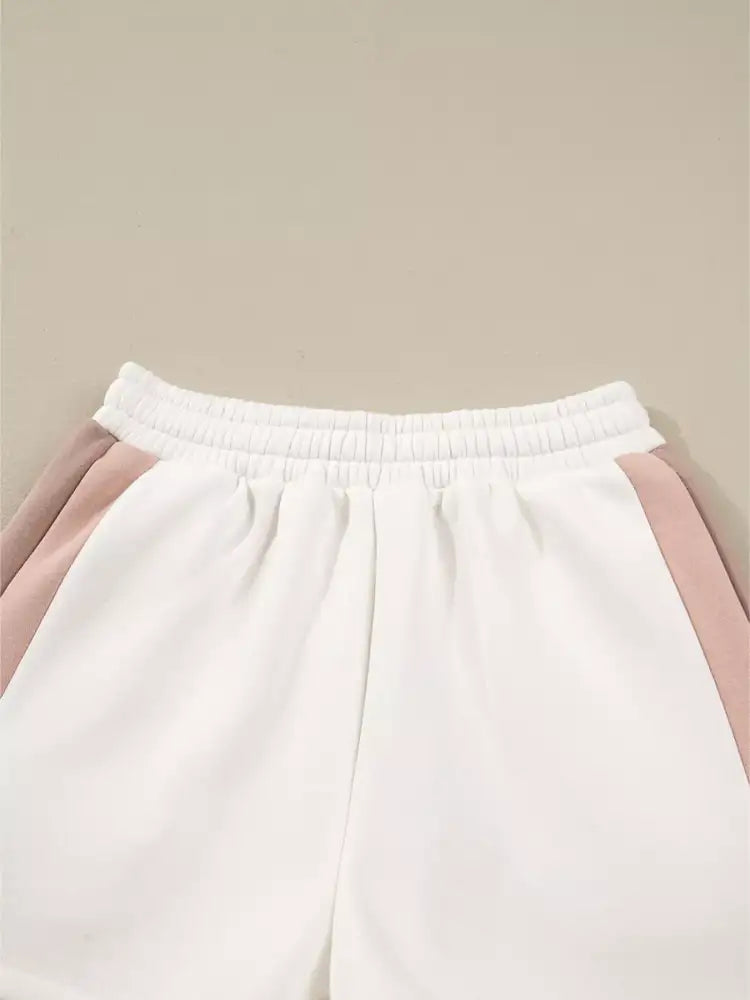 Color Block Patchwork Drop Shoulder Pullover and Shorts Set