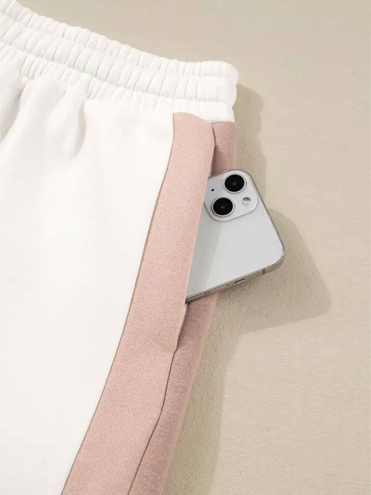 Color Block Patchwork Drop Shoulder Pullover and Shorts Set