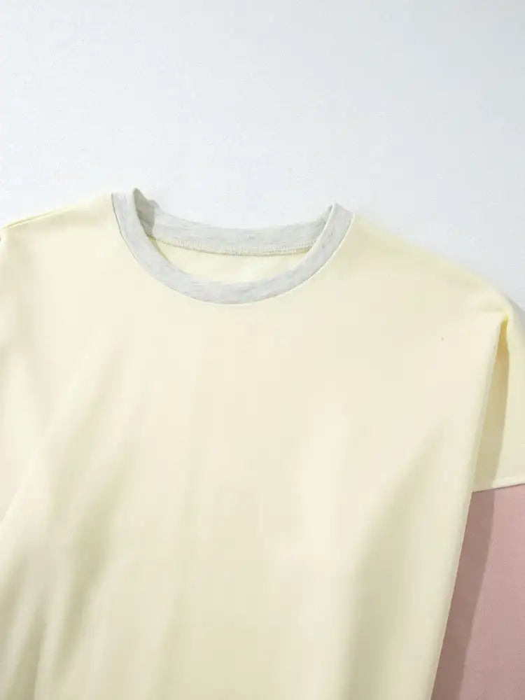 Color Block Round Neck Top and Pants Set