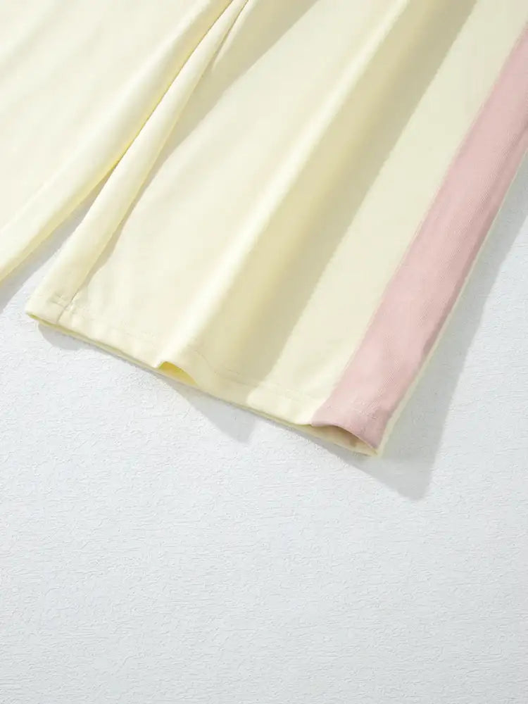 Color Block Round Neck Top and Pants Set