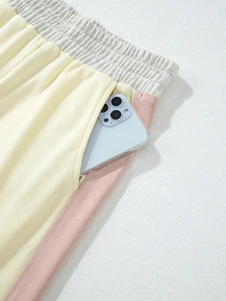 Color Block Round Neck Top and Pants Set