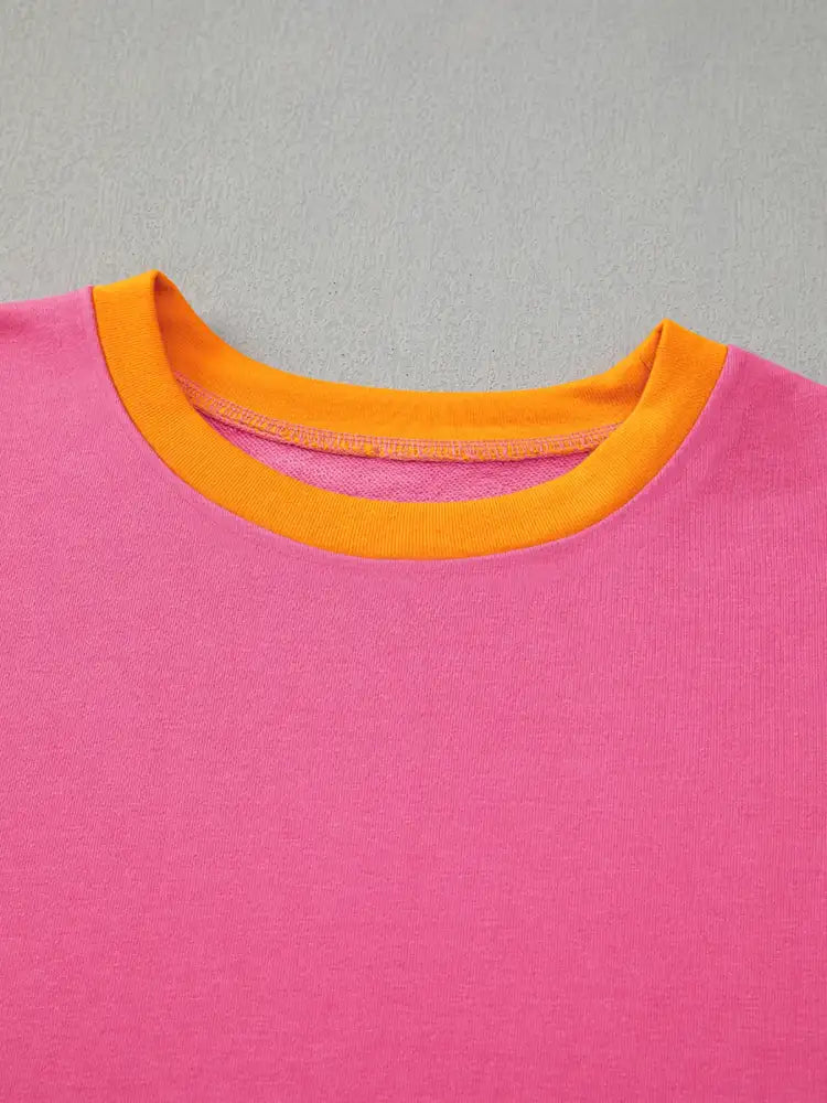 Color Block Round Neck Top and Pants Set