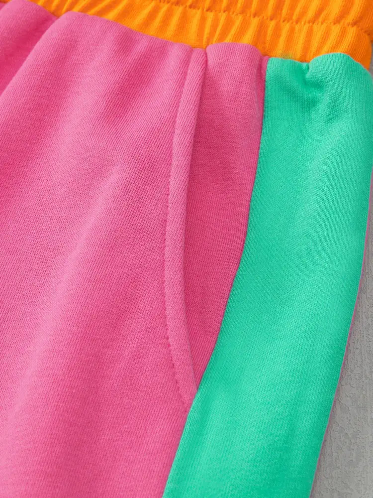 Color Block Round Neck Top and Pants Set