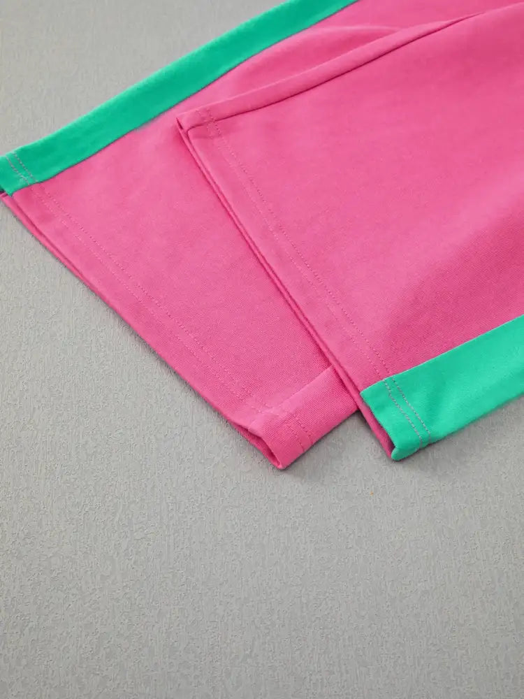 Color Block Round Neck Top and Pants Set