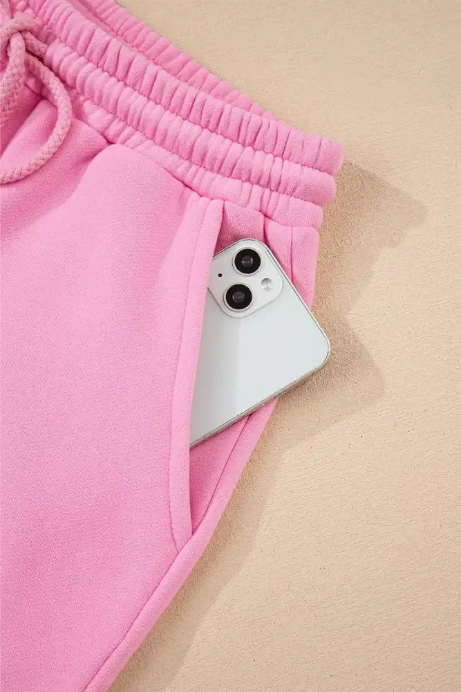 Color Block Sweatshirt and Elastic Waist Shorts Set