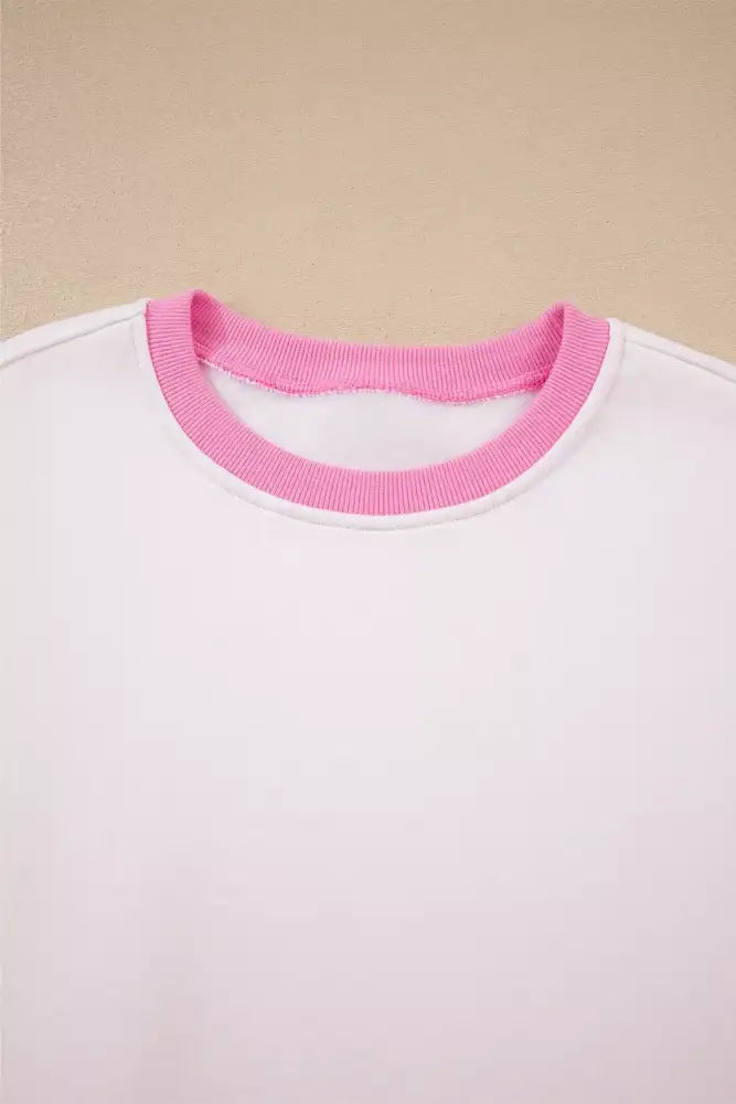 Color Block Sweatshirt and Elastic Waist Shorts Set