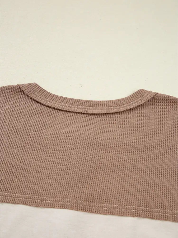 Color Block Waffled Loose Henley Top