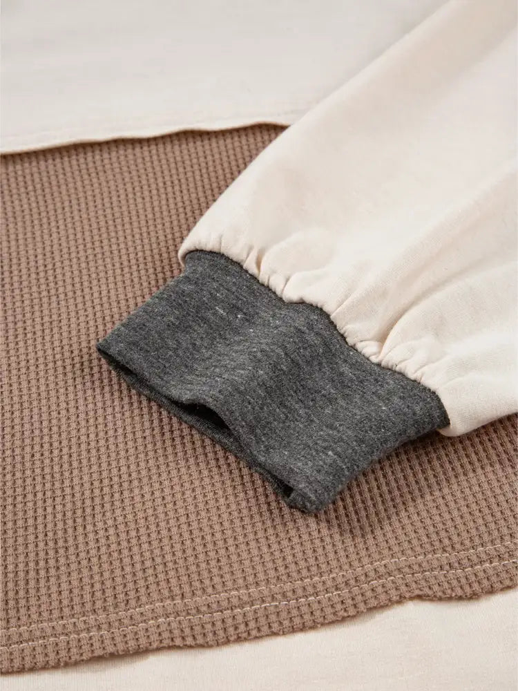 Color Block Waffled Loose Henley Top