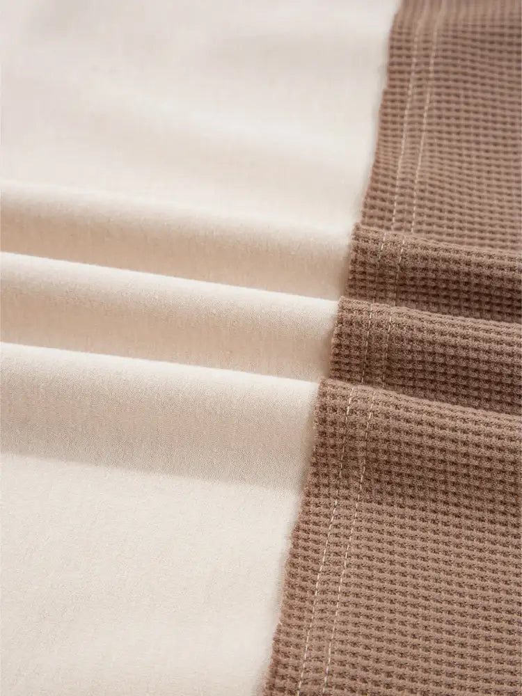 Color Block Waffled Loose Henley Top