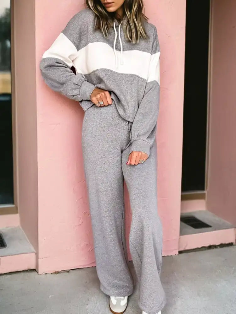 Colorblocked Hoodie Drawstring and High Rise Pants Set