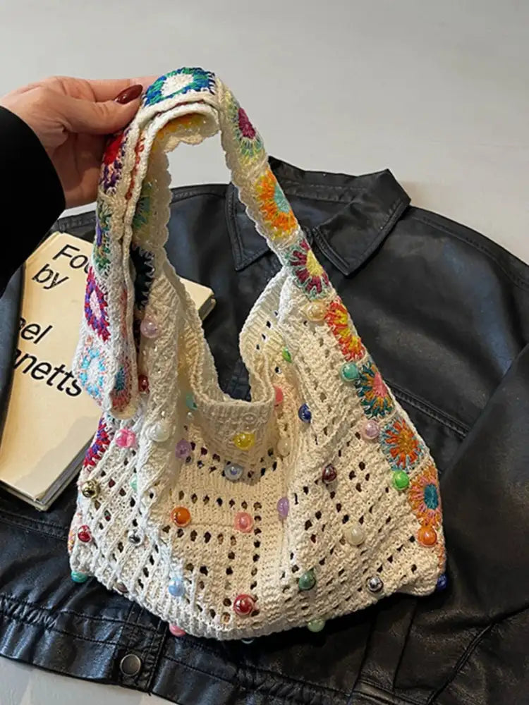 Colorful Beaded Crochet Shoulder Bag