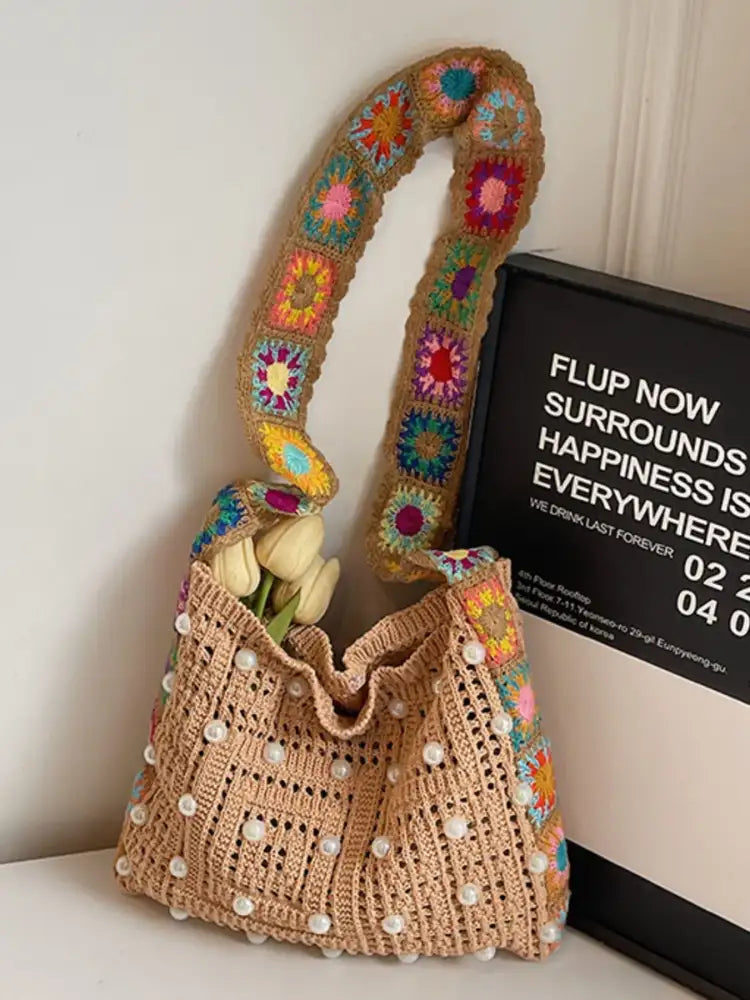 Colorful Beaded Crochet Shoulder Bag