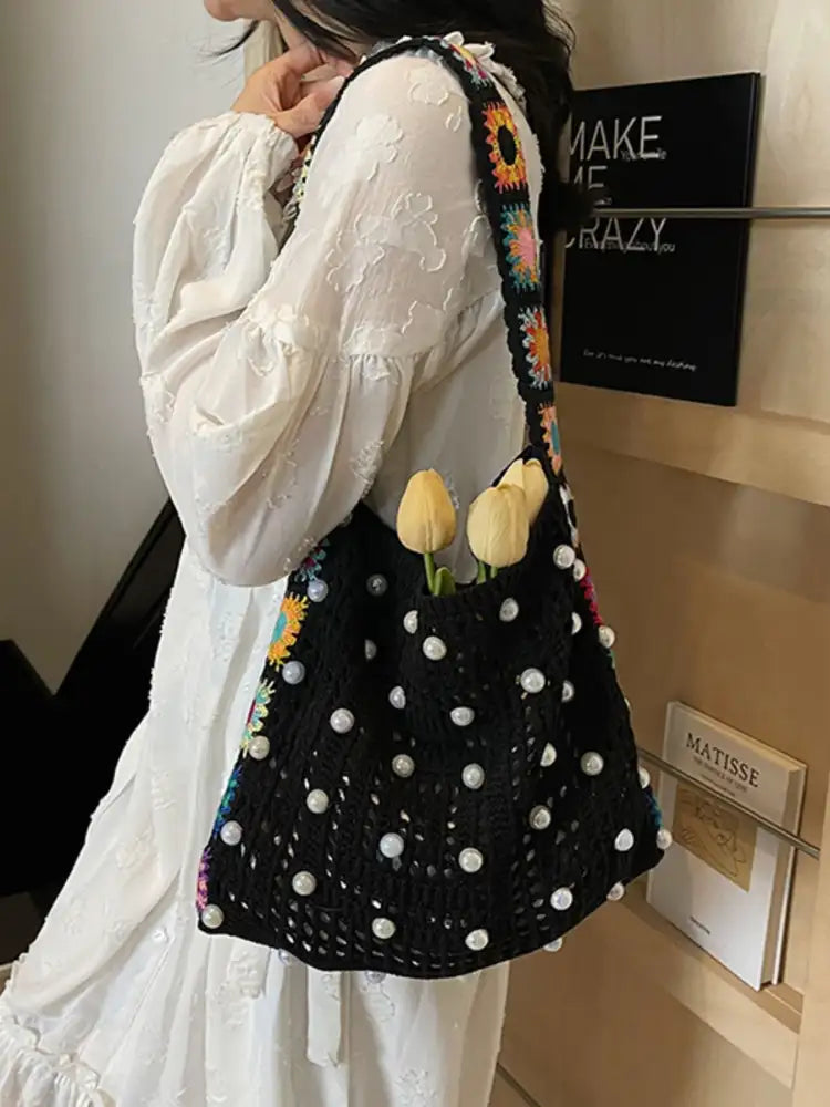 Colorful Beaded Crochet Shoulder Bag