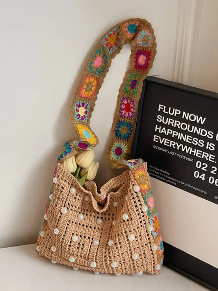 Colorful Beaded Crochet Shoulder Bag