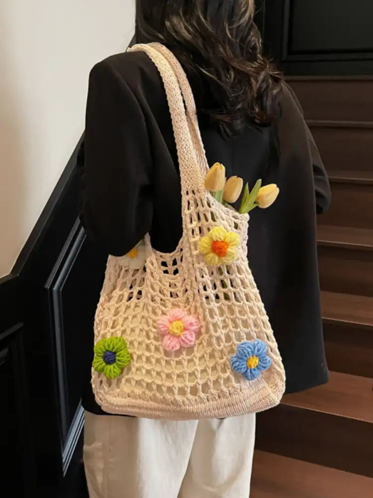 Colorful Floral Crochet Shoulder Bag