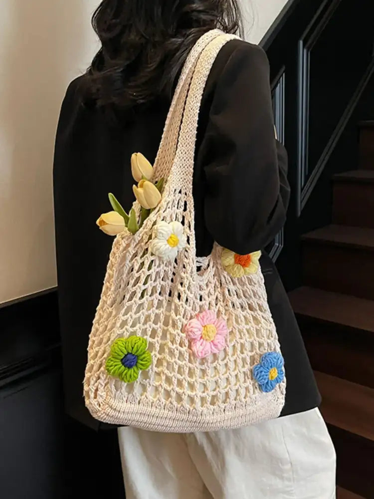 Colorful Floral Crochet Shoulder Bag