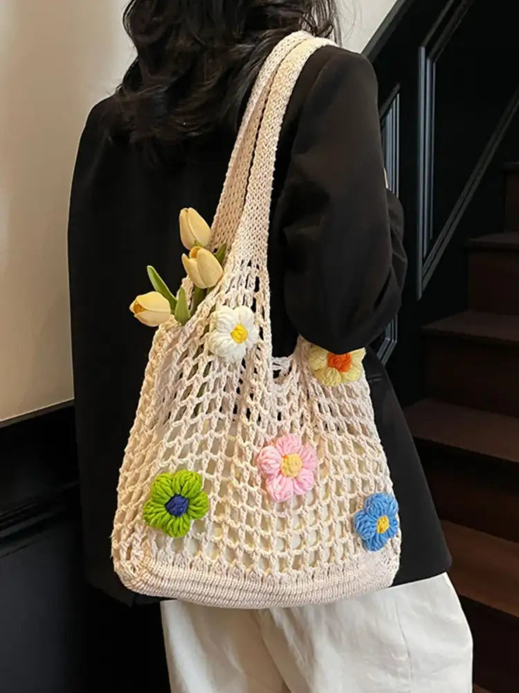 Colorful Floral Crochet Shoulder Bag