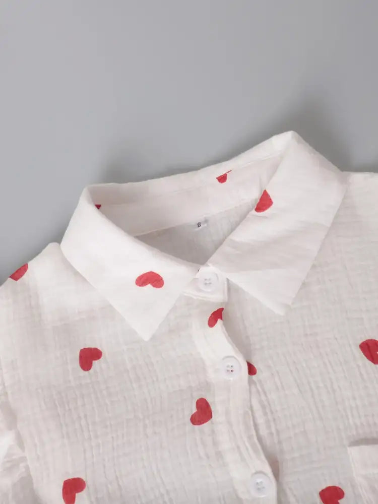 Colorful Heart Print Shirt and Shorts Set