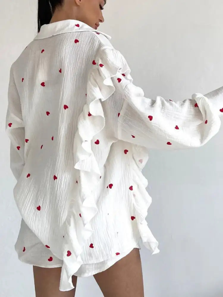 Colorful Heart Print Shirt and Shorts Set