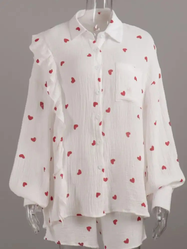 Colorful Heart Print Shirt and Shorts Set