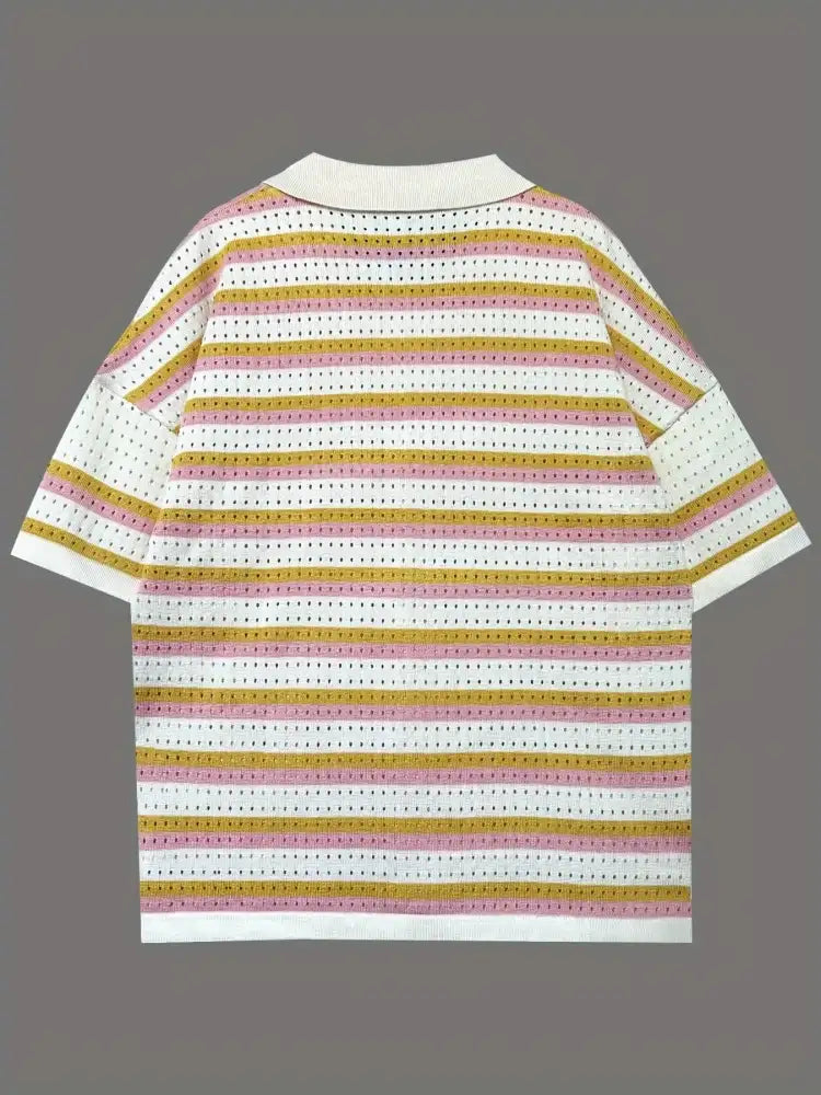 Colorful Striped Button Up Top and Shorts Sweater Set