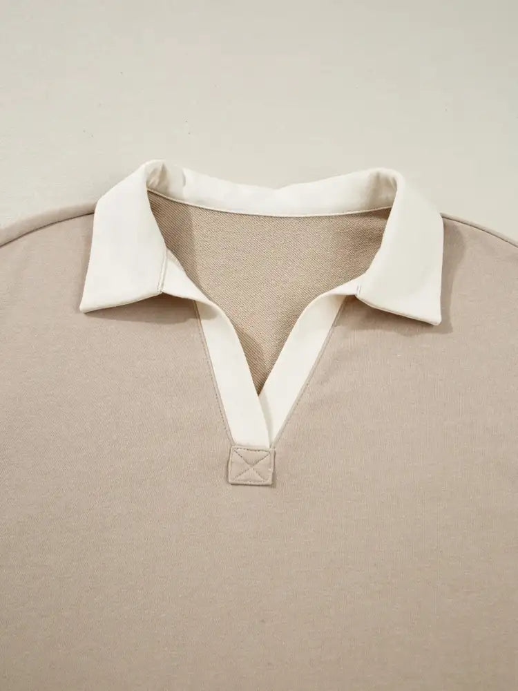 Contrast Collared Neck Top and Drawstring Mini Skirt Set