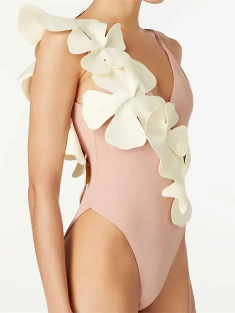 Contrast Flower Spaghetti Strap One-Piece Swimwear