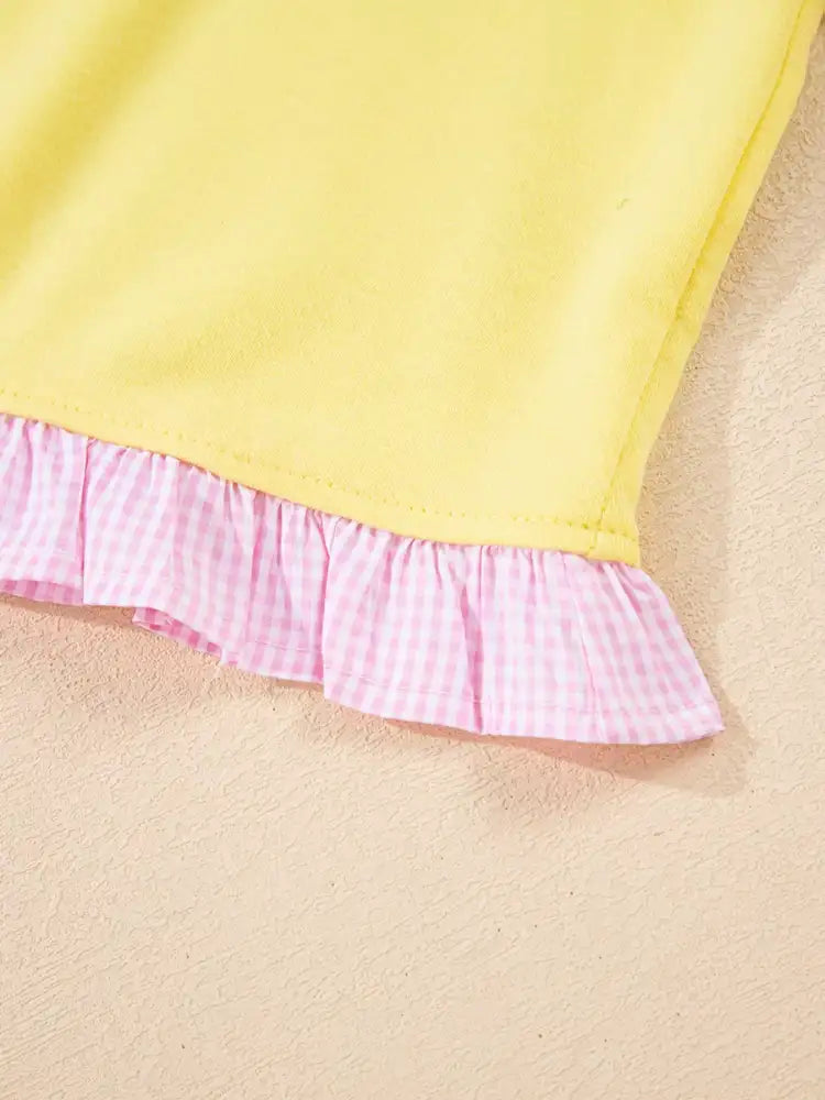 Contrast Frill Hem Round Neck Top and Shorts Set