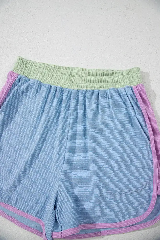 Contrast Round Neck Top and Shorts Set