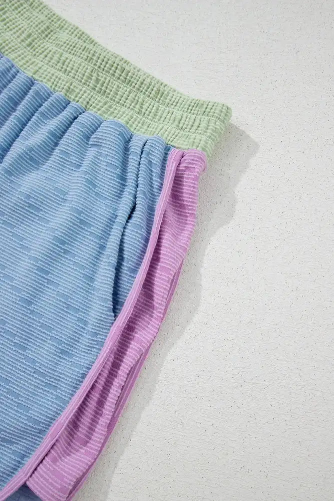 Contrast Round Neck Top and Shorts Set