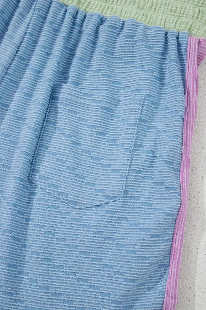 Contrast Round Neck Top and Shorts Set