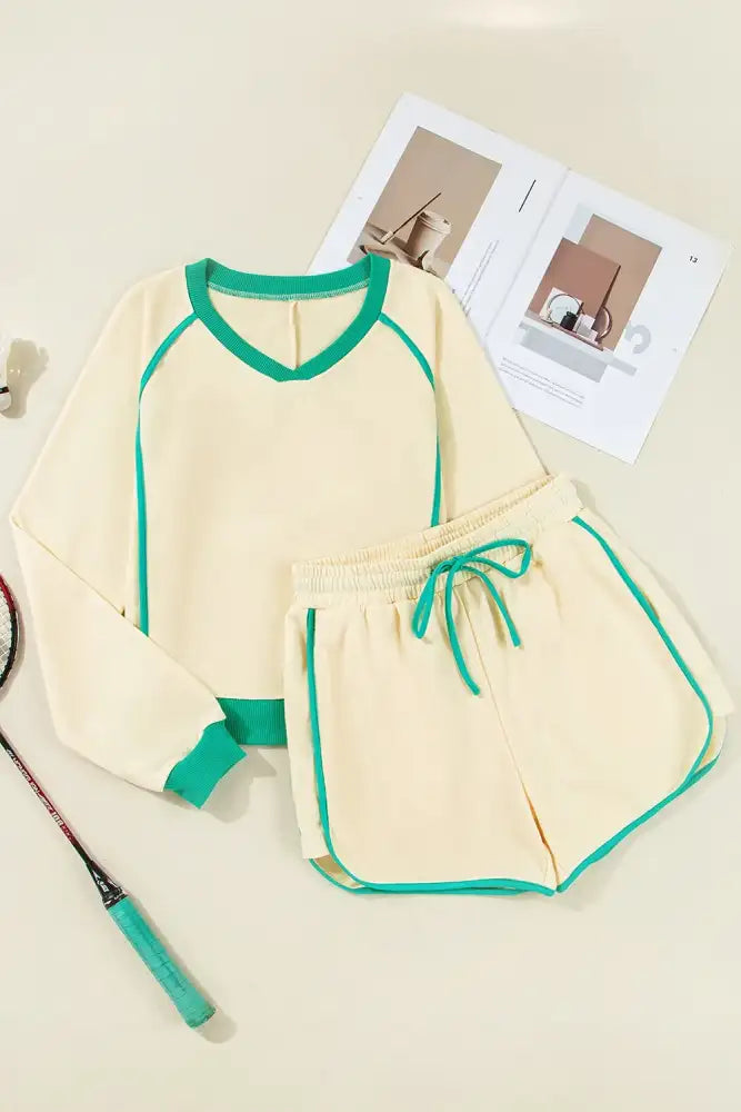 Contrast Round Neck Top and Shorts Set