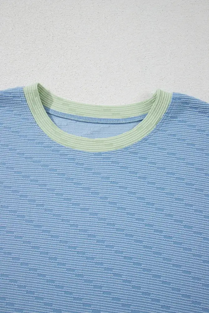 Contrast Round Neck Top and Shorts Set