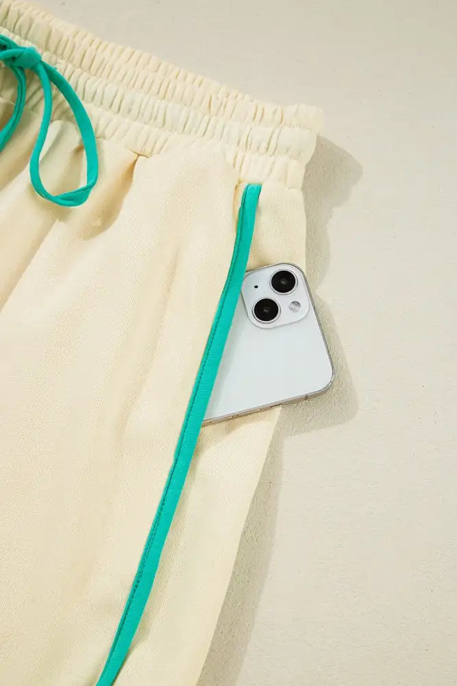 Contrast Round Neck Top and Shorts Set