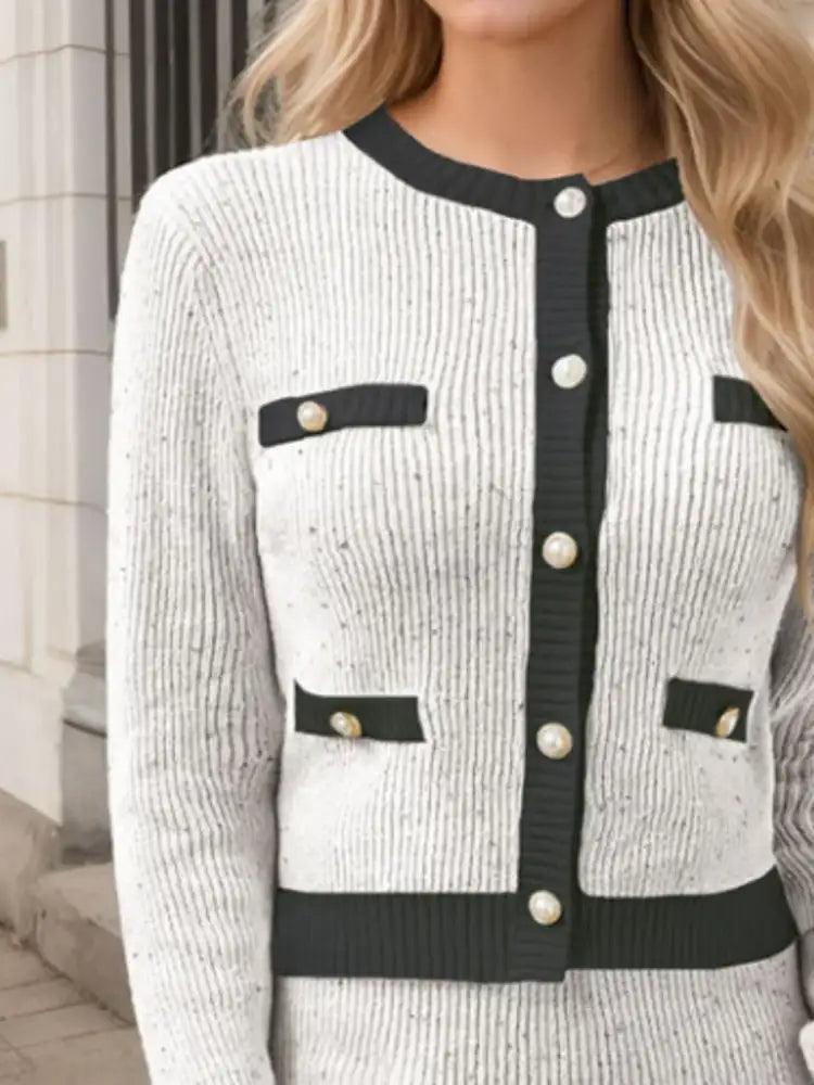 Contrast Trim Ribbed Top and Skirt Sweater Set