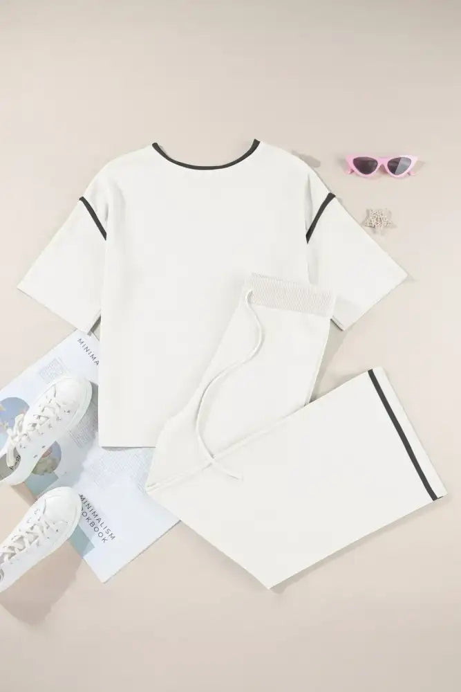 Contrast Trim Round Neck Top and Pants Set