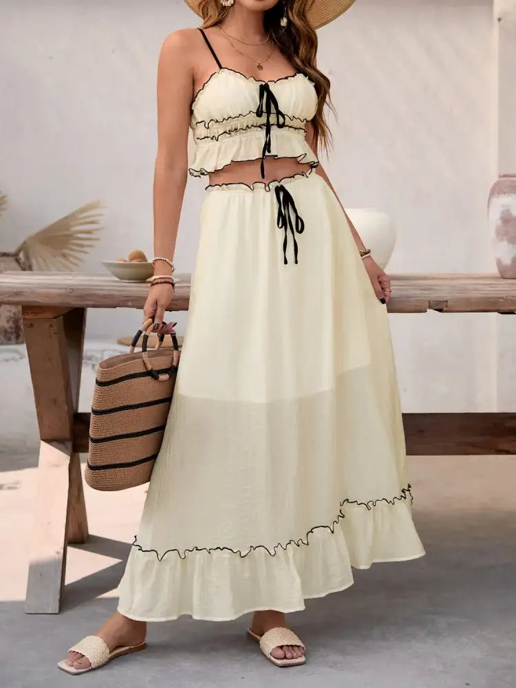 Contrast Trim Scoop Neck Cami and Skirt Set