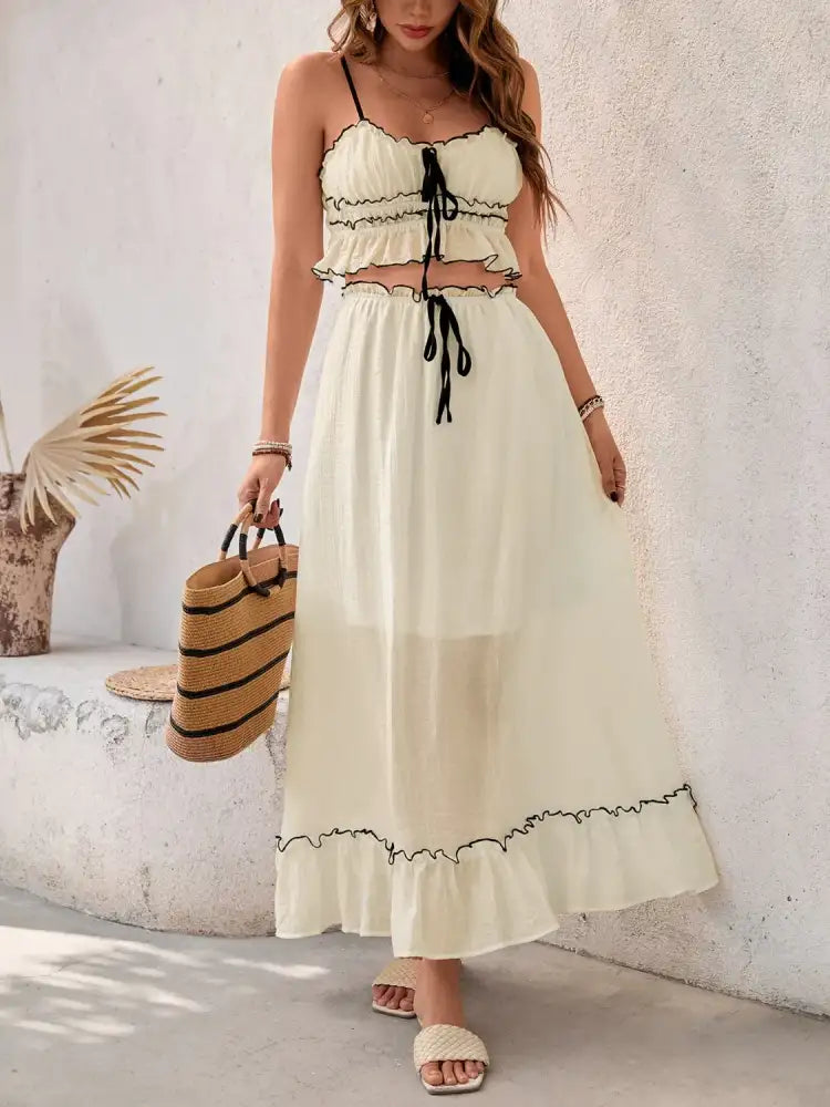 Contrast Trim Scoop Neck Cami and Skirt Set