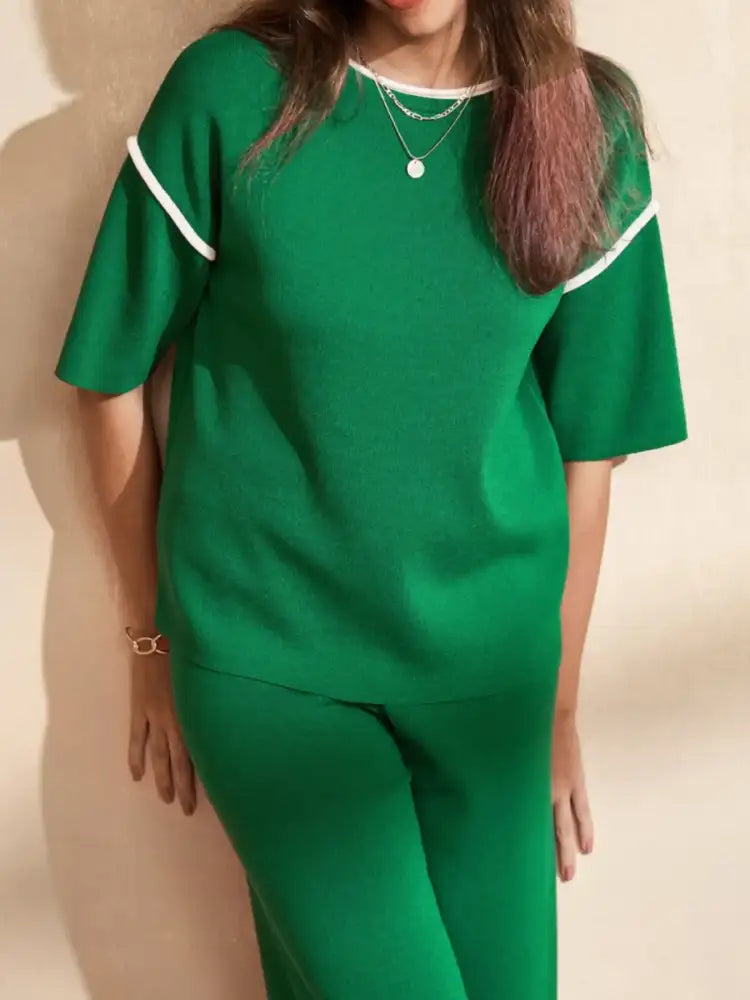 Contrast Trim T-Shirt and Drawstring Pants Set